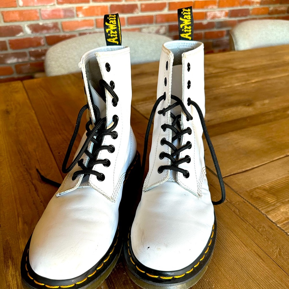 White Dr. Martens 1460 Lace Up Boots Sz 8